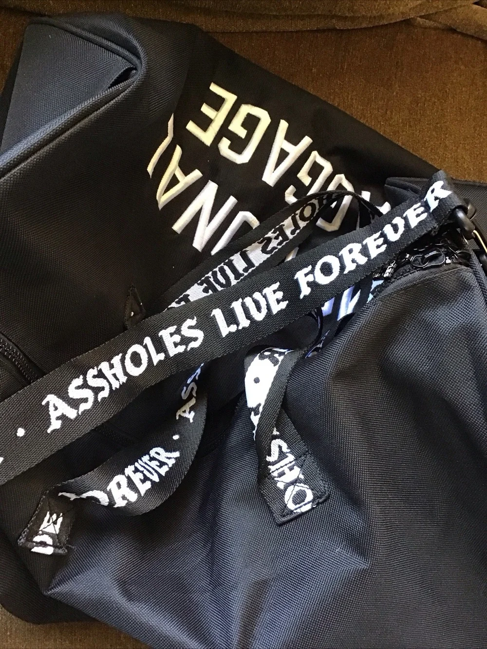 NWOT Emotional Baggage A$sholes Live Forever Duffle Gym Bag